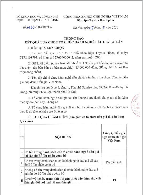 Th&ocirc;ng b&aacute;o kết quả tổ chức lựa chọn h&agrave;nh nghề đấu gi&aacute; t&agrave;i sản - Ảnh 1.