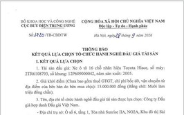 Thông báo kết quả tổ chức lựa chọn hành nghề đấu giá tài sản