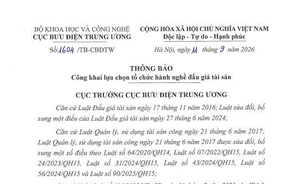Thông báo công khai lựa chọn tổ chức hành nghề đấu giá tài sản